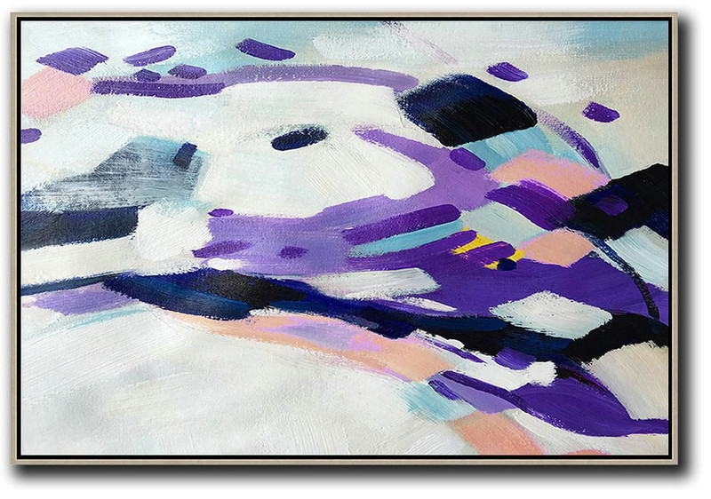 Extra Large Canvas Art,Handmade Acrylic Painting,Oversized Horizontal Contemporary Art,Abstract Painting For Home,White,Purple,Pink.Etc